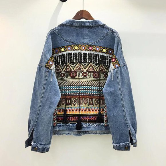 NWT Tribal Embroidered Boho Jean Jacket - Picture 2 of 6